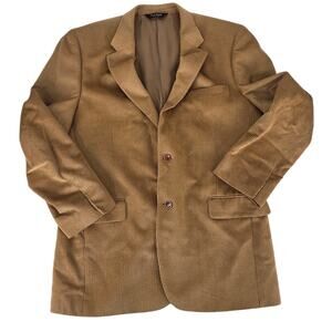 Jos A Bank Wool Silk Blend Corduroy 44L Sport Coat Blazer Tan 2 Button Academia